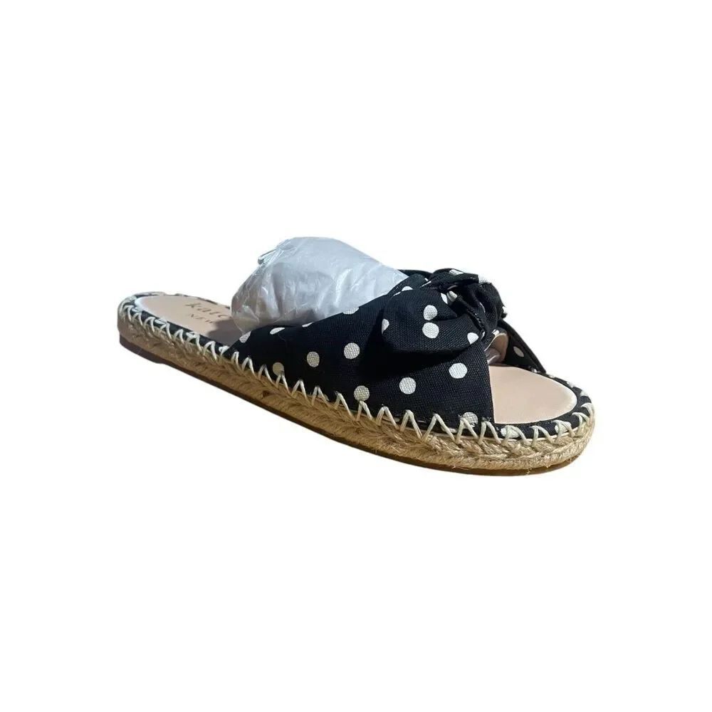 Kate Spade New York Saltie Shore Women Espadrille Sandals Black Polka Dot 7